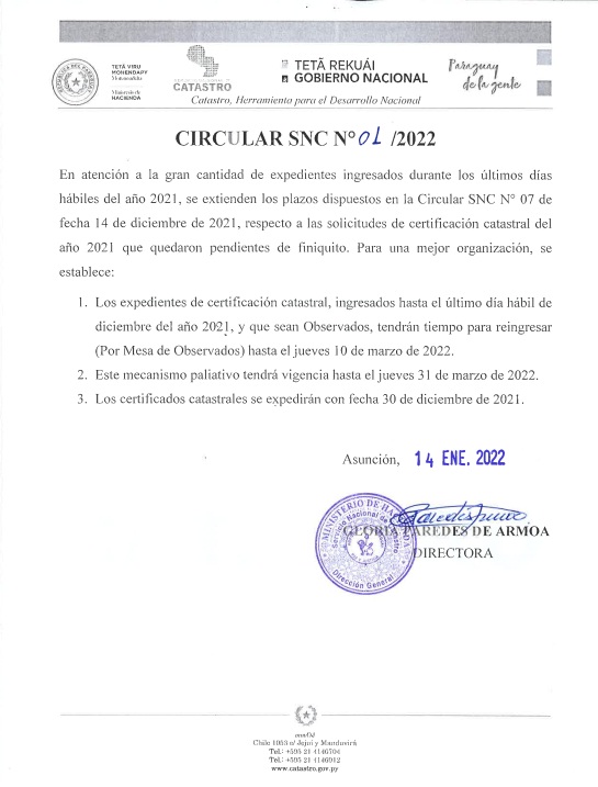 COMUNICADO SNC N° 01-2022